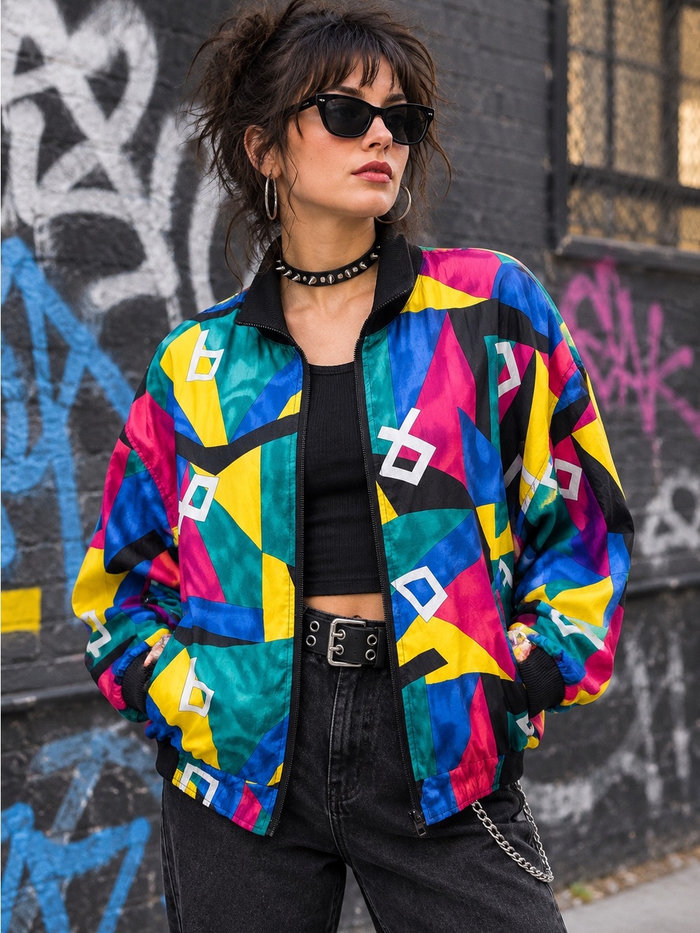 Vintage 90's Geometric Colourblock Bomber Jacket